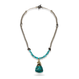 Gerçek Firuze Doğaltaş Kadın Kolye – Makrome Örgülü, El Yapımı Tasarım