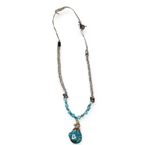 Gerçek Firuze Doğaltaş Kadın Kolye – Makrome Örgülü, El Yapımı Tasarım