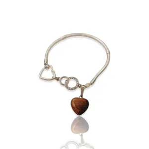 Kalp Şeklinde Kaplan Gözü Doğal Taşlı Çelik Bileklik | Rosepink Takı