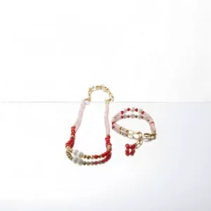 Kırmızı ve Pembe Kristal Boncuklu Altın Kaplama Takı Seti – Rosepink Collection