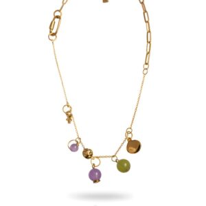 Ametist, Ametrin ve Yeşim Doğaltaşlı Altın Renk Zincir Kolye