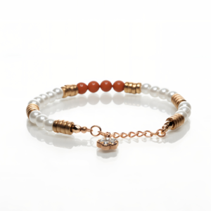 Jasper Doğaltaş Bileklik – İnci Görünümlü Beyaz Boncuklu